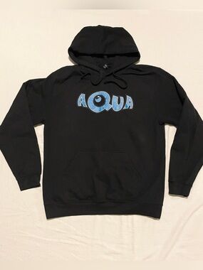 Aqua Band Logo Hoodie Black Medium 90s Eurodance Barbie Girl Bubble Font Merch